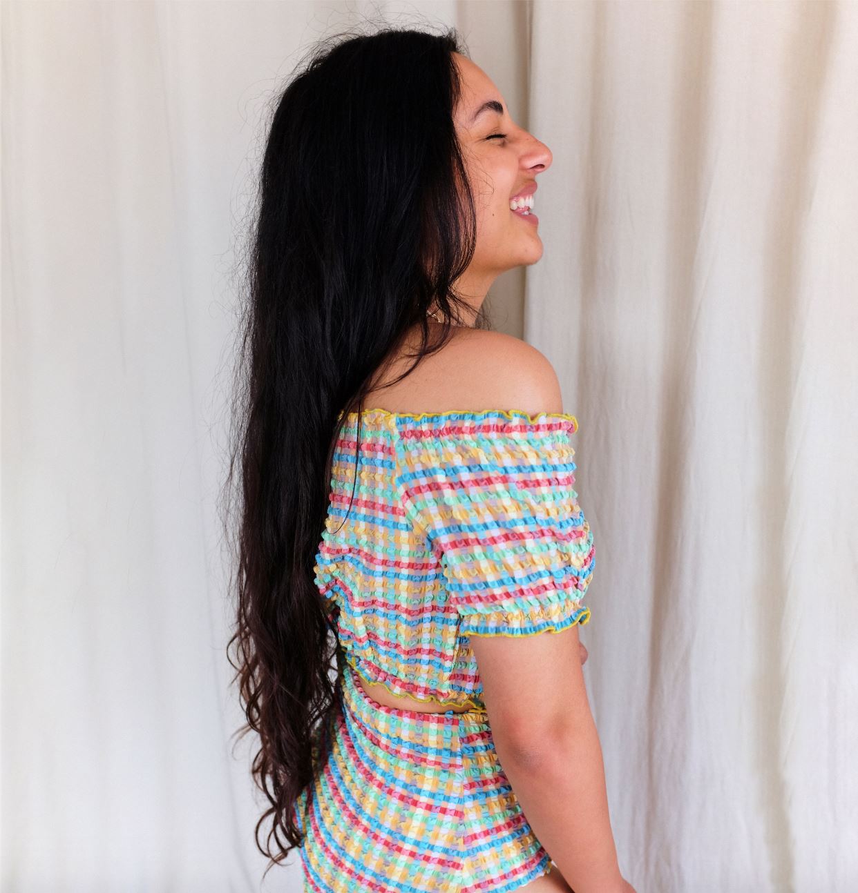 Gingham waffle high waisted bikini bottom [Yellow Gingham] Swim Lilliput &amp; Felix 
