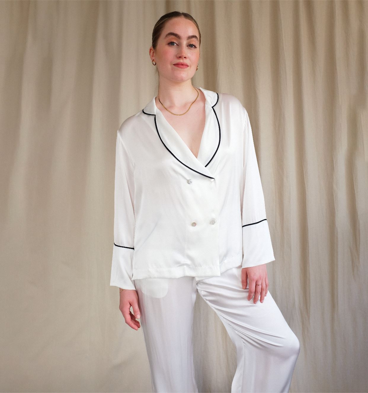 Silk double-breasted pyjama set [Ivory] Sleep Hesper Fox 