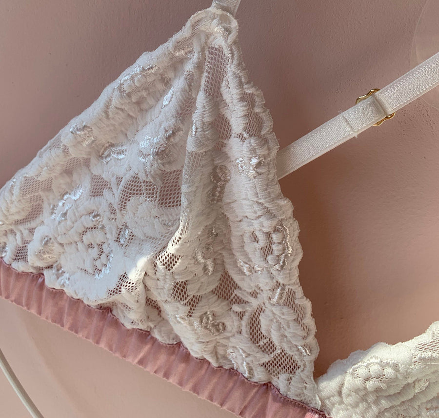 Lace Triangle Bralette and Panty Set in Pink Himalayan Salt 