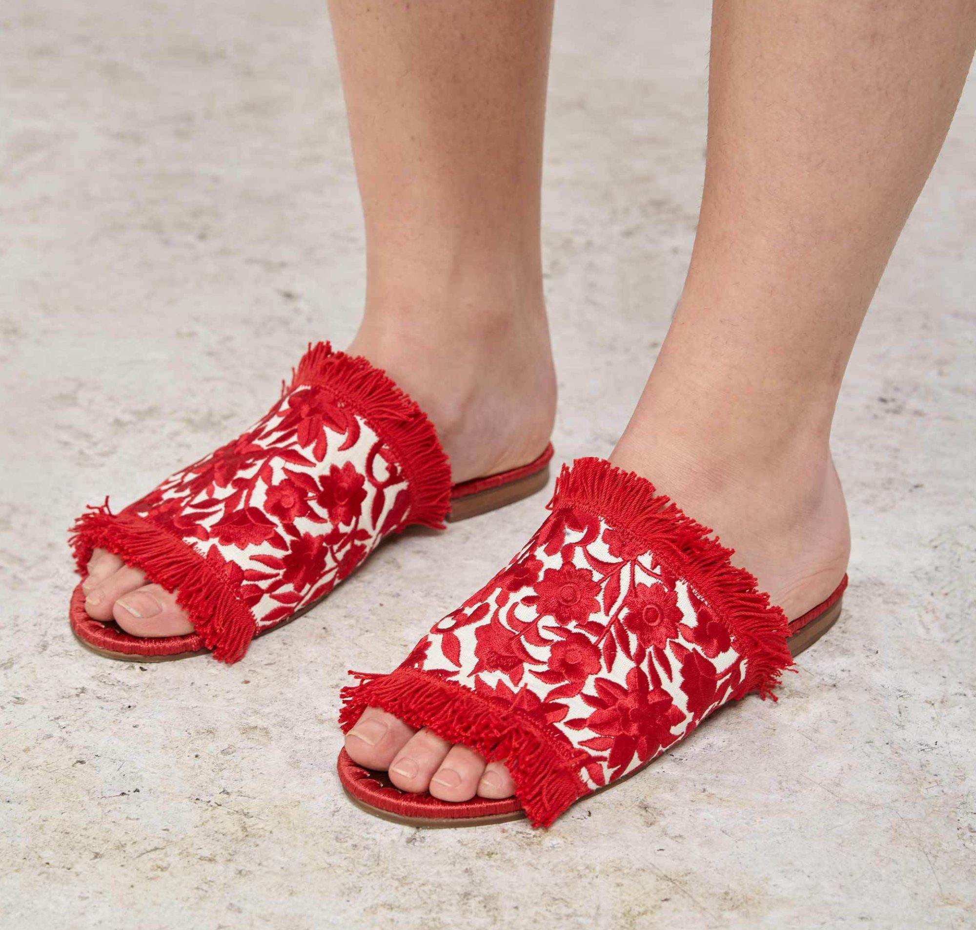 Tavie embroidered sandals [Red & Cream] Accessories E8 by Miista 