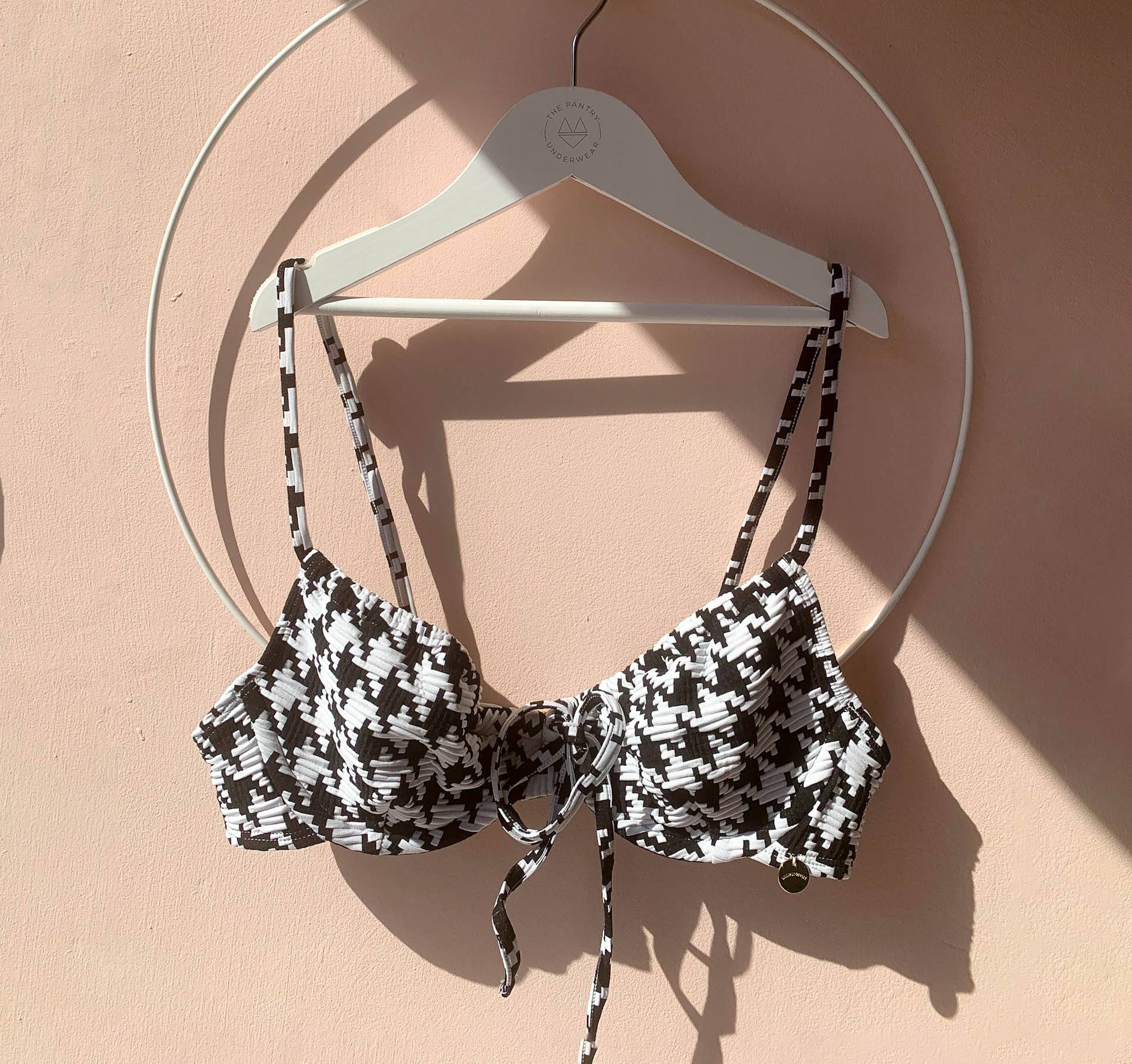 Houndstooth waffle wired balconette bikini top [Monochrome] Swim Lilliput &amp; Felix 