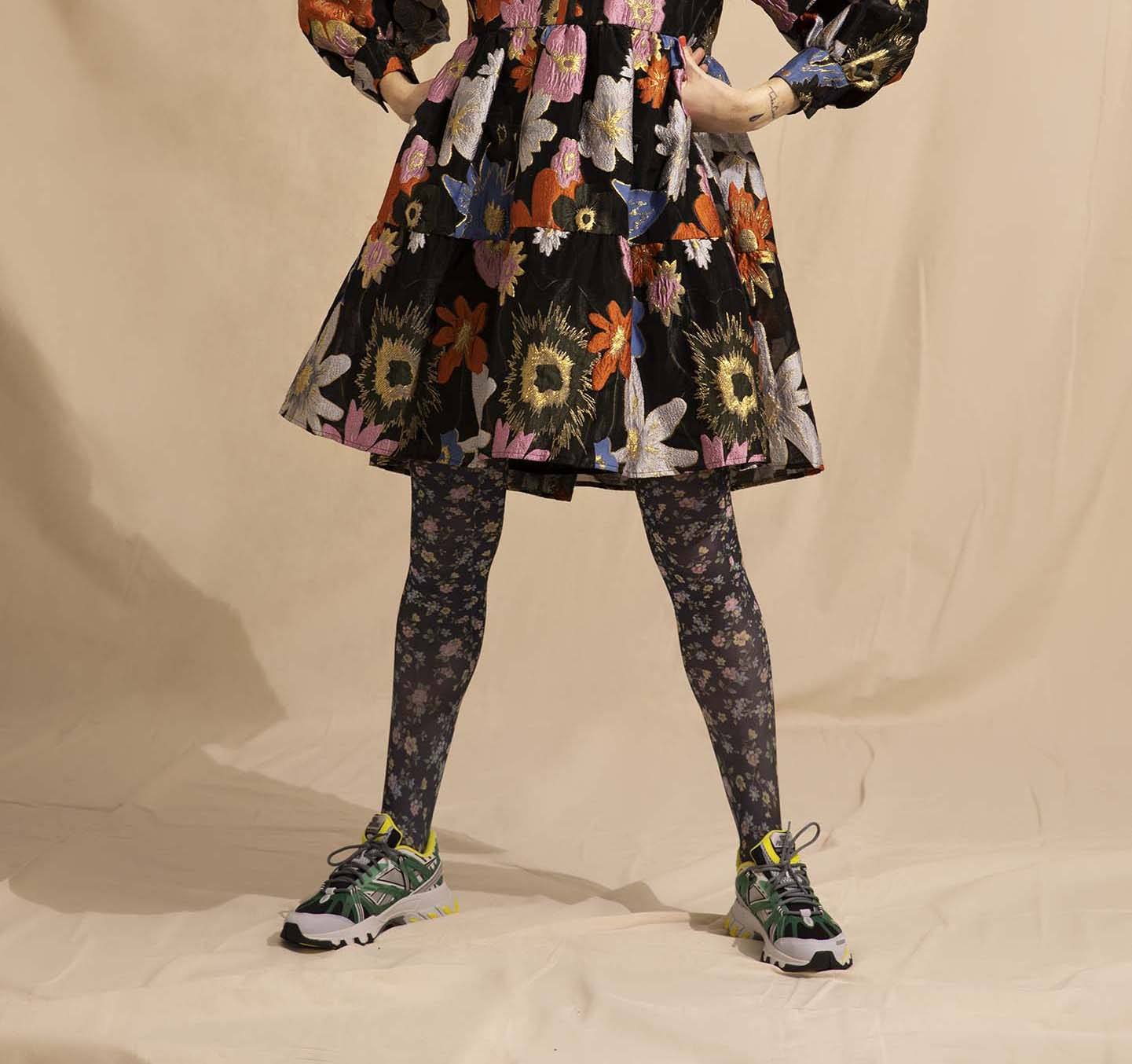 Ada flower tights [Black/Multi] Accessories Swedish Stockings 