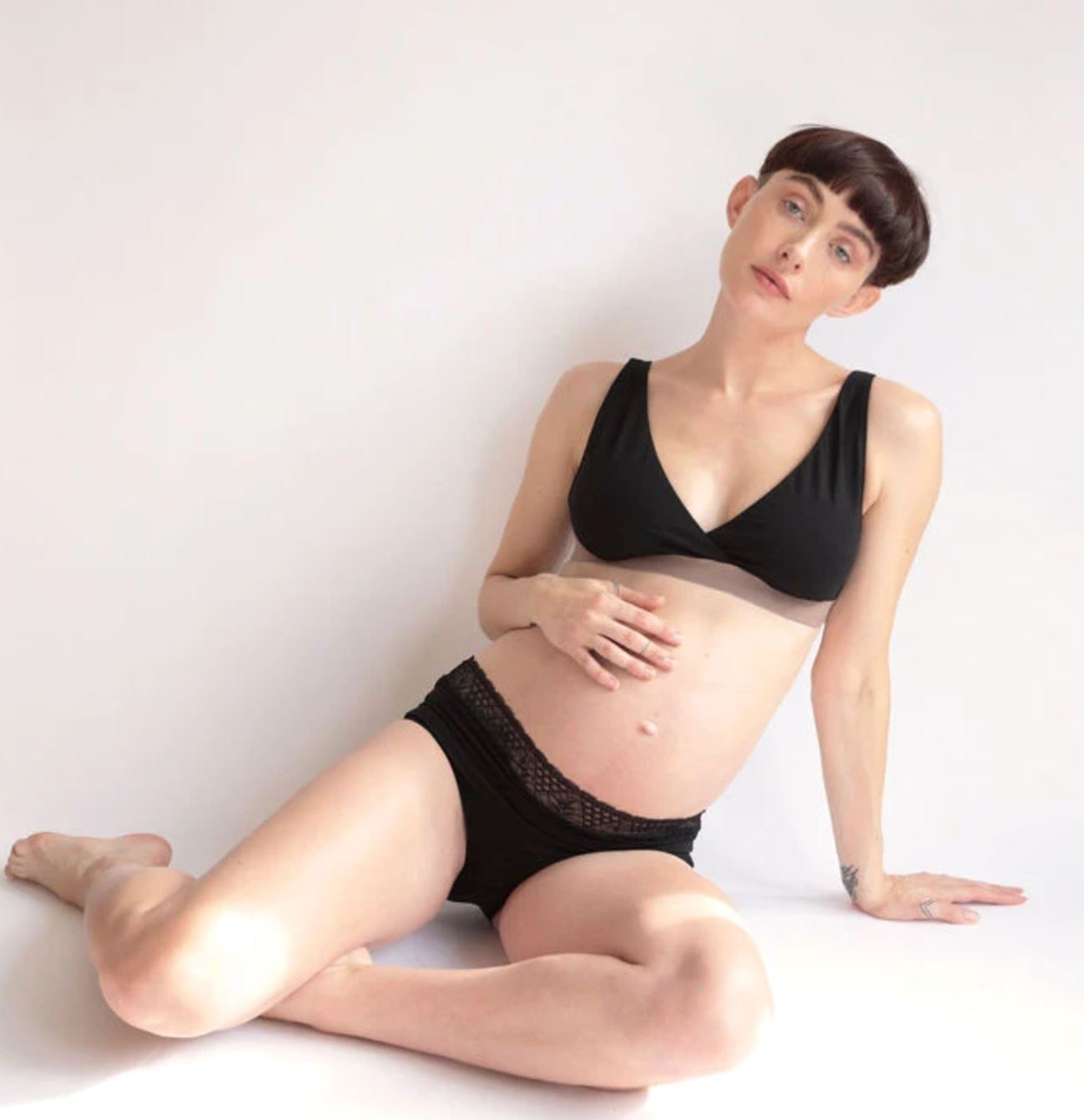 Lace insert crop [Black/Taupe] Maternity Six 