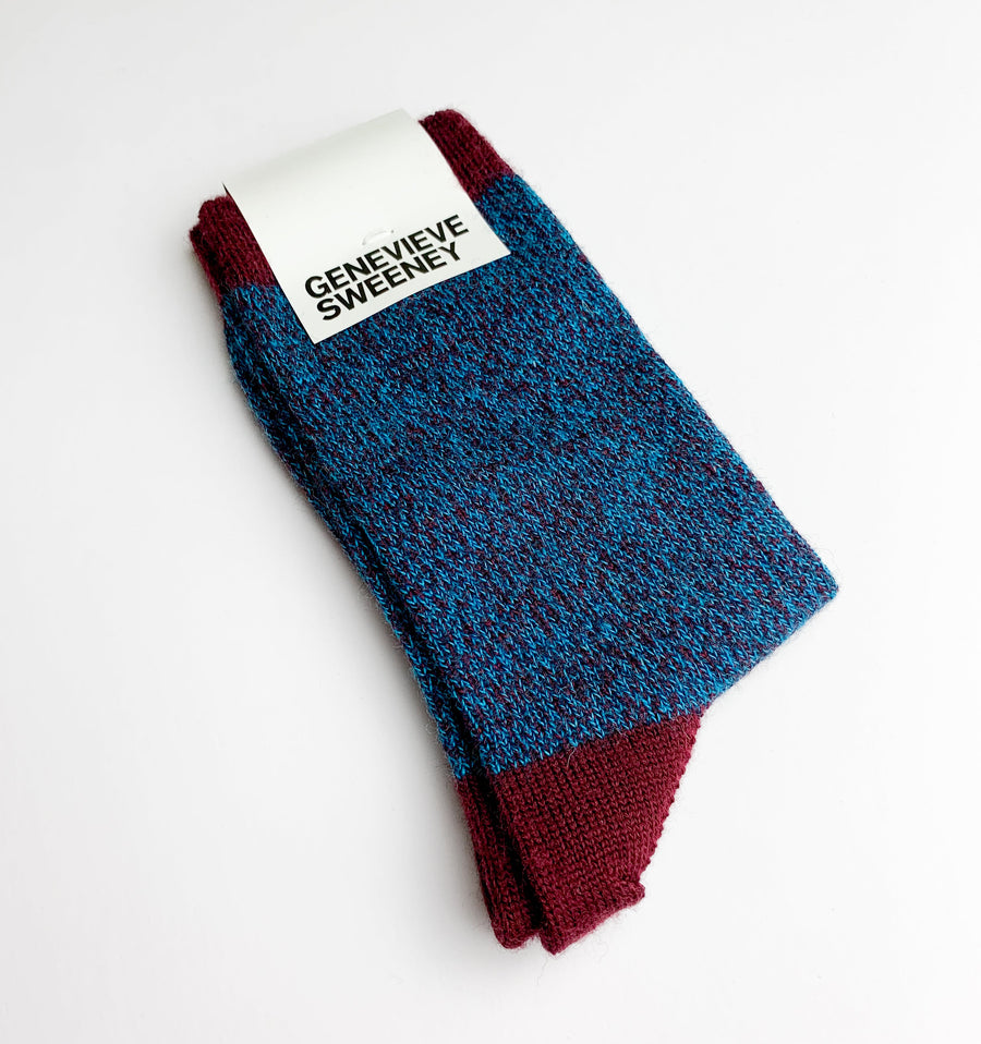 Twisted wool sock [Blue / Garnet] Accessories Genevieve Sweeney 