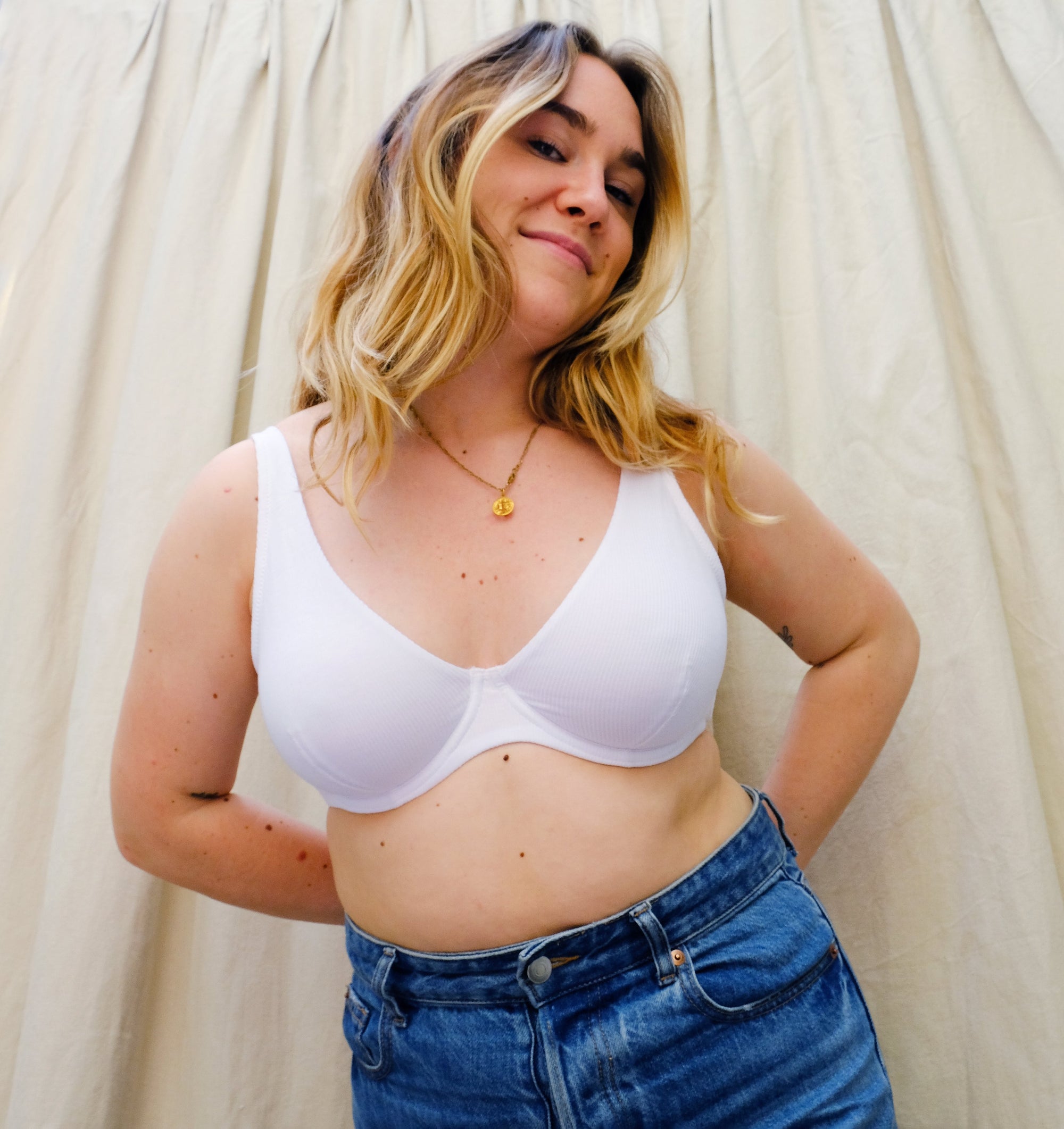 Ribbed modal & cotton high apex plunge [Chalk] Bras Simone 