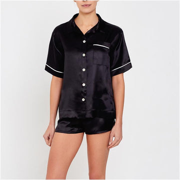 Silk short sleeved pyjama shirt [Black] Sleep Hesper Fox extra-small 