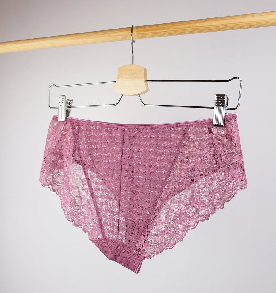 Houndstooth & floral lace french knicker [Rose mauve] Bottoms Panache 