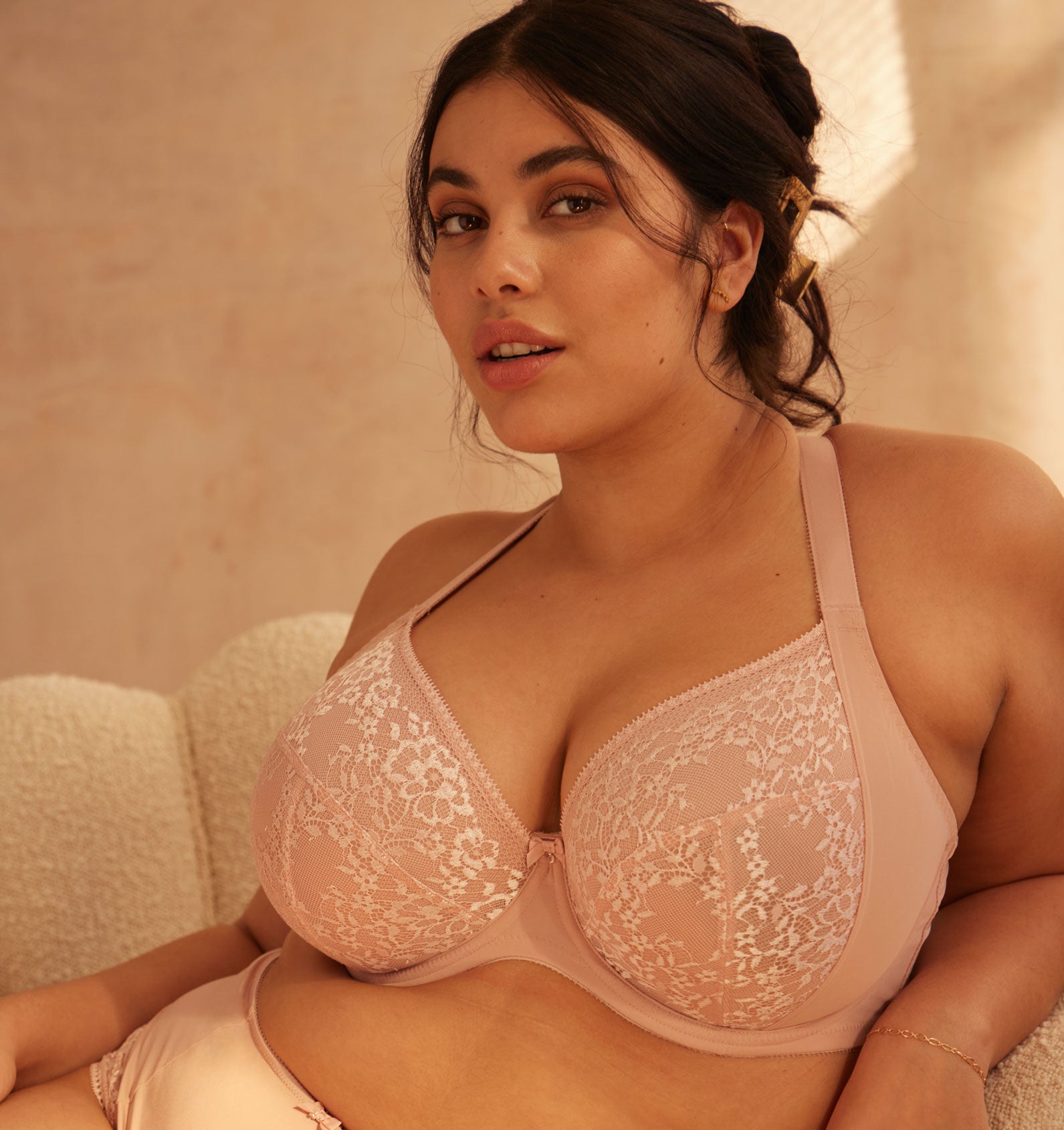 Floral lace & microfibre plunge [Soft Rose] Bras Panache 