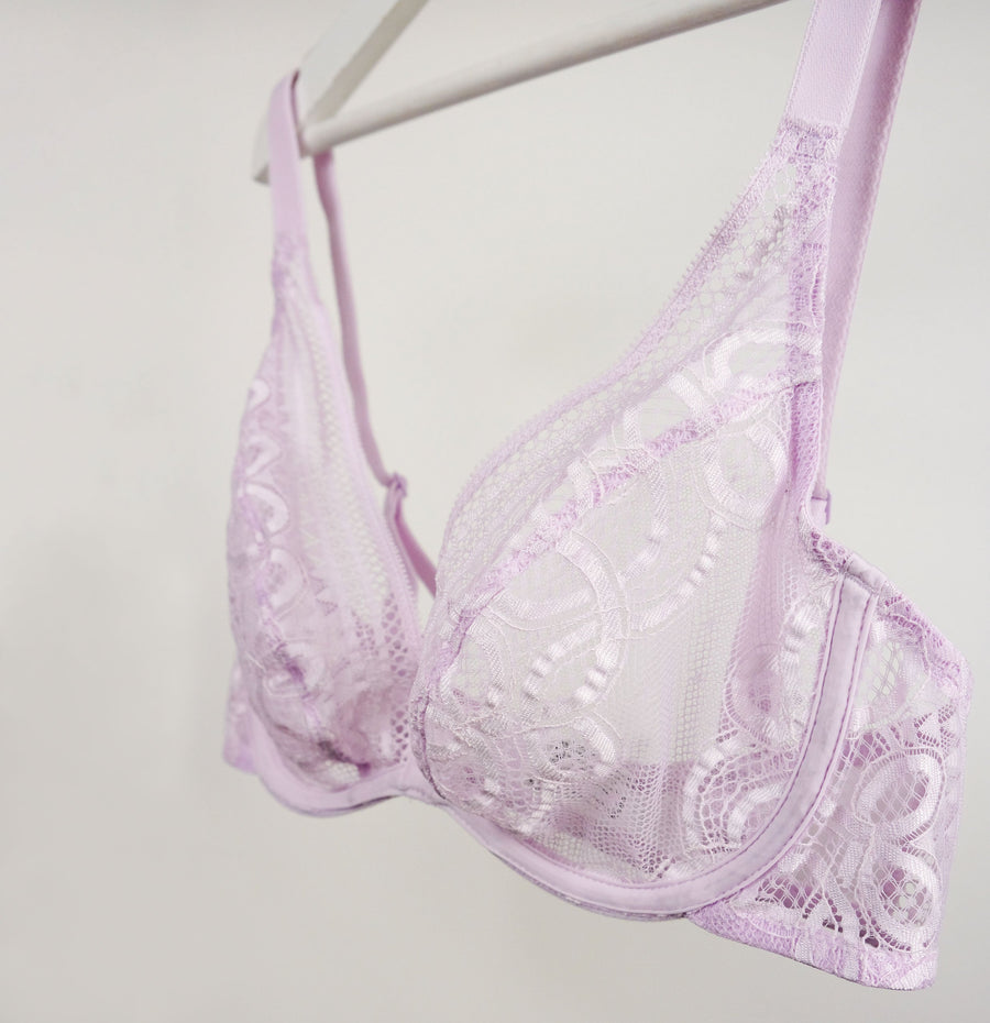 Patterned lace high apex underwired bra [Lilac]