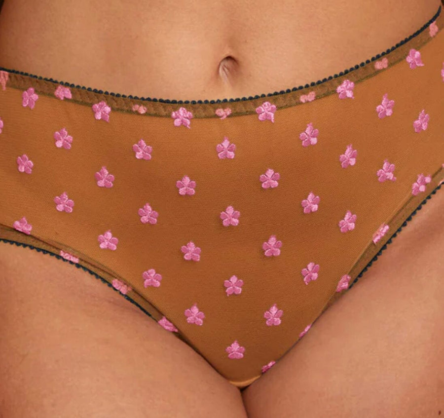 Pink daisy mesh high waist brief Bottoms Dora Larsen 