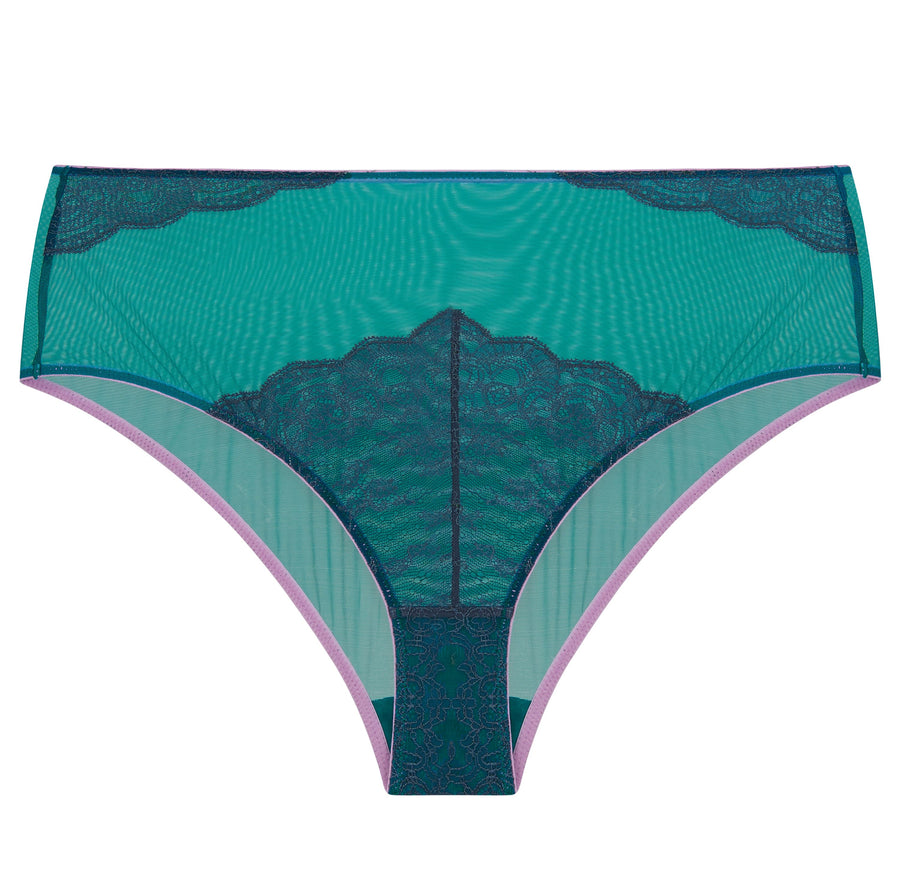 Peacock mesh w. teal & lavender high waist knicker – The Pantry