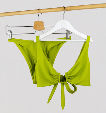 Tie back bikini top & high leg bottoms set [Lime] Swim Away That Day 