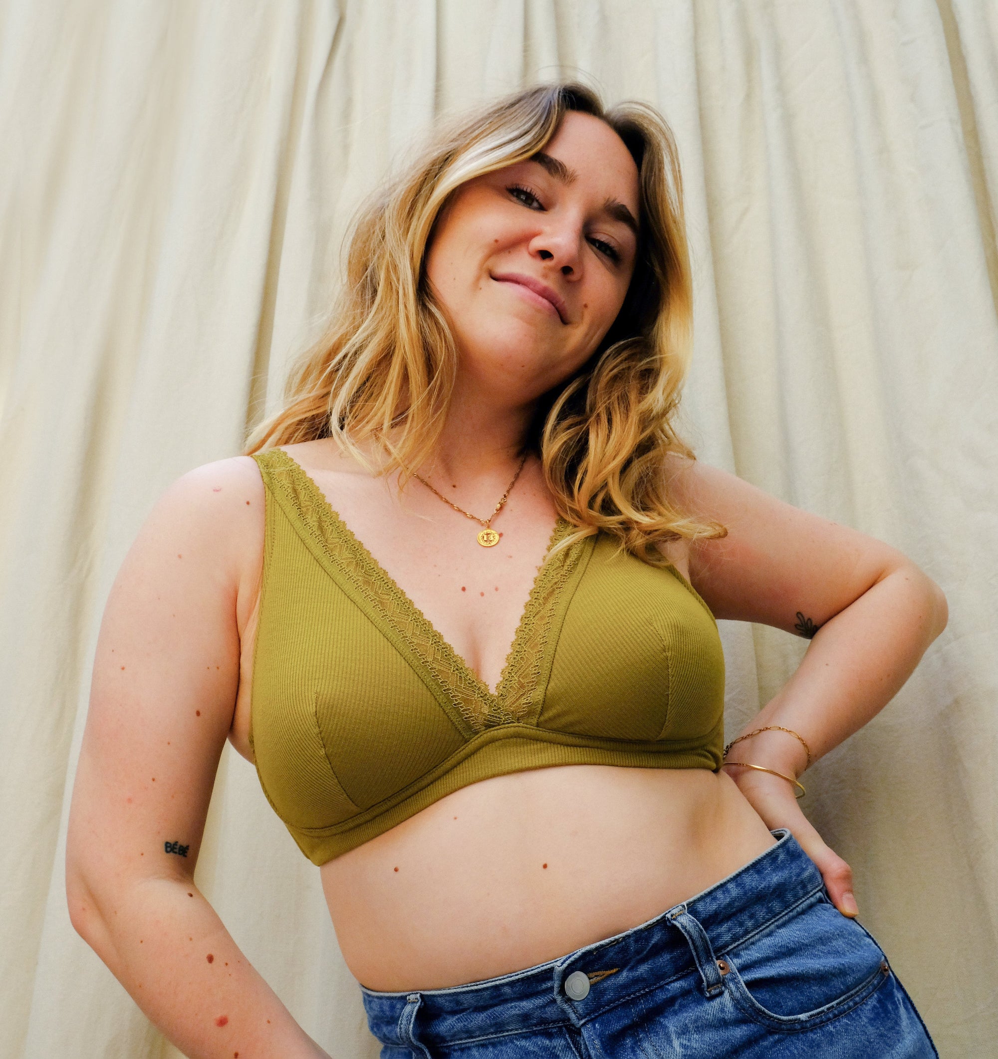 Ribbed modal & cotton structured triangle [Mangrove] Bras Simone 