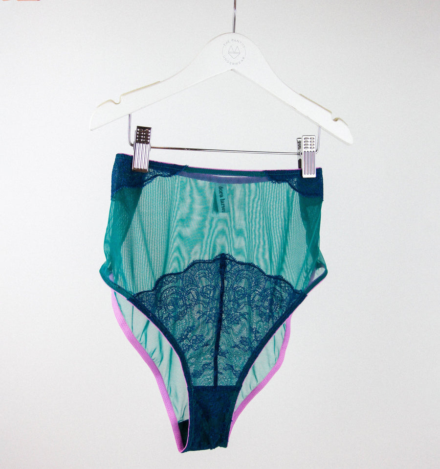 Peacock mesh w. teal & lavender high waist knicker – The Pantry Underwear