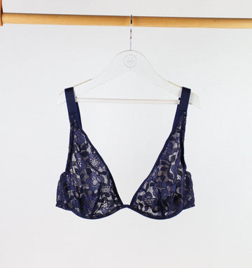 Patterned lace high apex underwired bra [Lilac]
