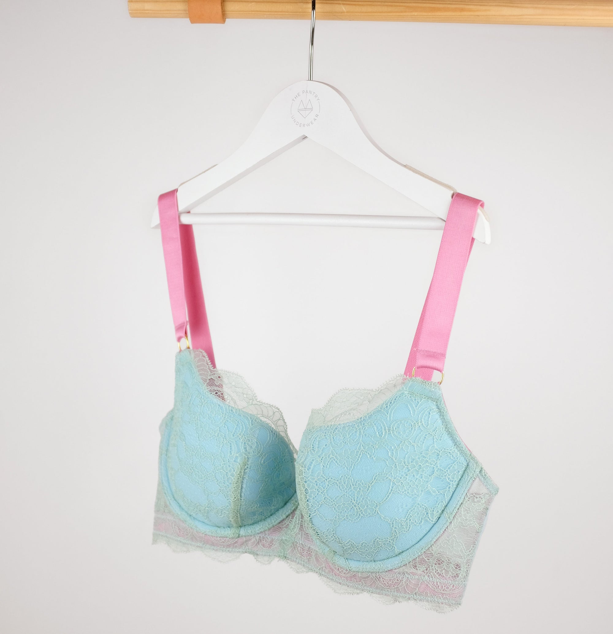 Powder mesh w. mint & bubblegum padded balconette bra Bras Dora Larsen 