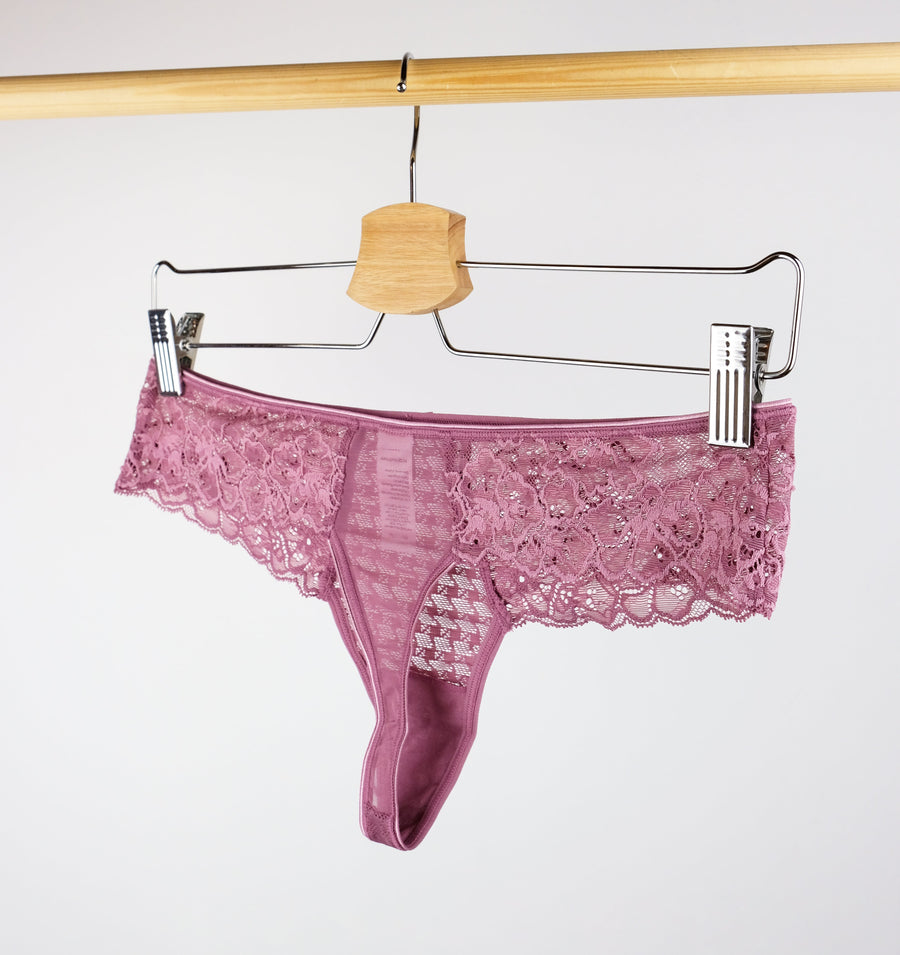 Houndstooth & floral lace thong [Rose mauve] Bottoms Panache 