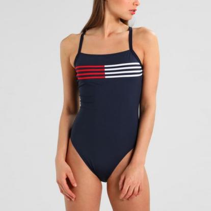 Cross back flag lines one piece [Navy] Swim Tommy Hilfiger 