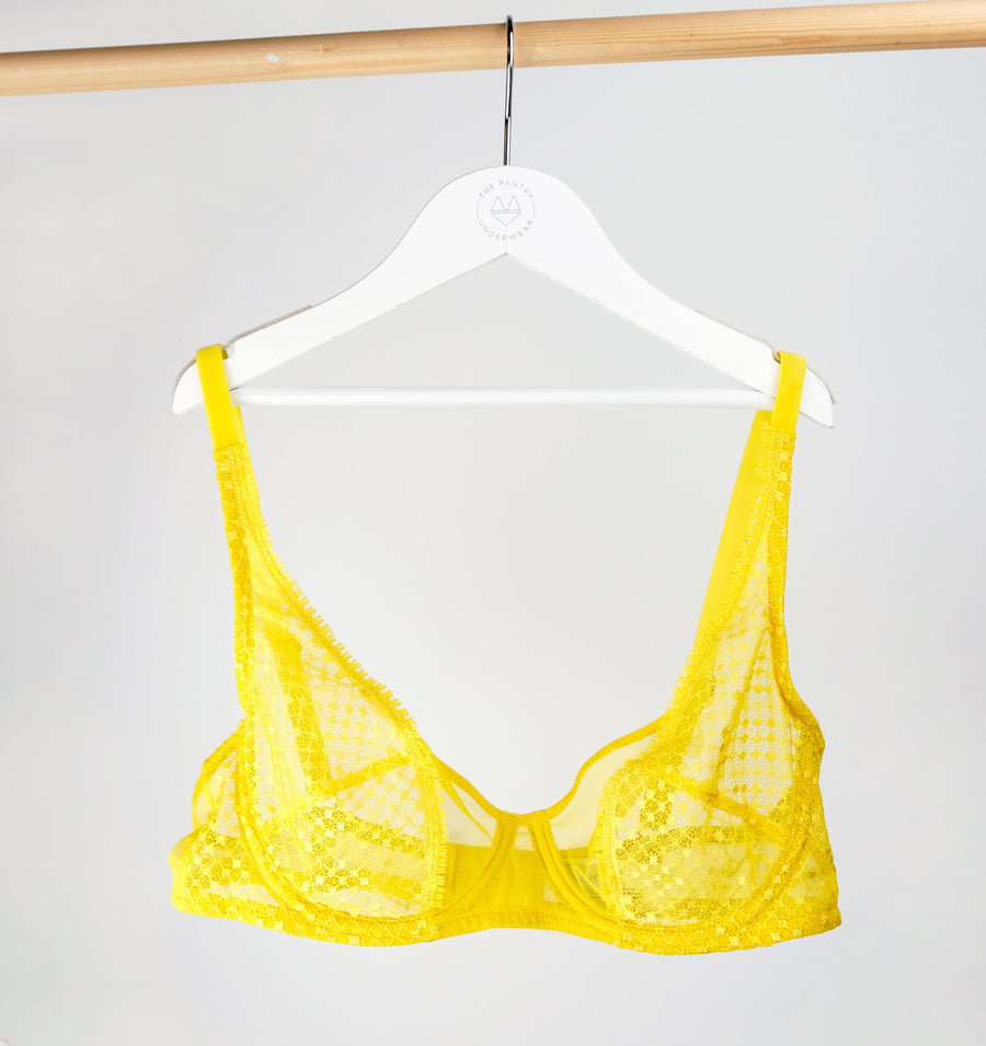 Fringed lace & mesh demi plunge bra [Sunflower] – The Pantry Underwear